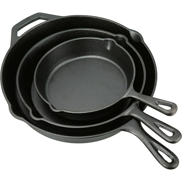 3 Pieces Cookware Set Cast-Iron Skillet Durable Stove Oven Fry Pans 8 10.5 12 In